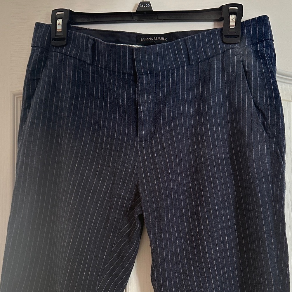 Banana Republic linen Dark Blue Striped Trousers Avery